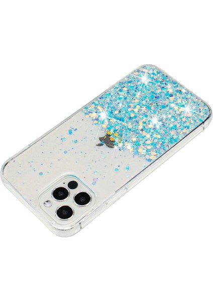 iPhone 12 Için 6,1 Inç/12 Pro 6,1 Inç Kılıf Parlak Parıltılı Tpu Epoksi Akıllı Telefon Kapağı-Mavi (Yurt Dışından)