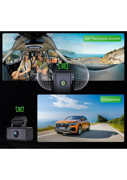 E360 Ace 5.2k 360° Panorama Araç Kamerası, 1440P Çift Starvıs 2 Hdr, Ses Kontrollü