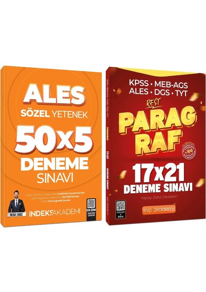 Indeks + Evp Akademi 2025 Ales Sözel Yetenek + Paragraf 5+21 Deneme 2 Li Set - Berk Ekici Indeks + Evp Akademi Yayıncılık