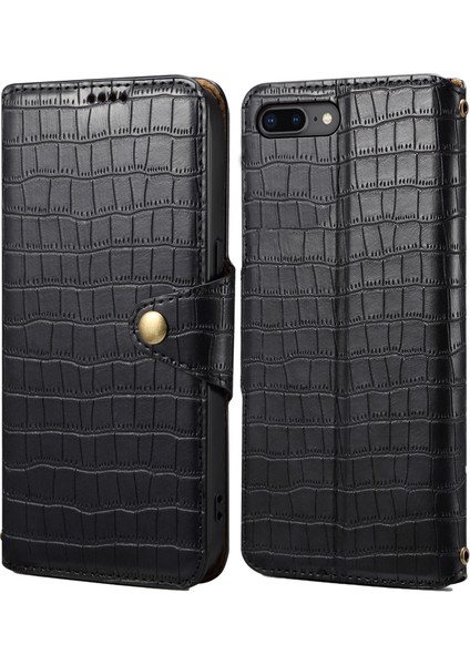 iPhone 7 Plus/8 Plus Kılıf Timsah Dokulu Deri Cüzdan Kapaklı Telefon Kapağı-Siyah (Yurt Dışından)