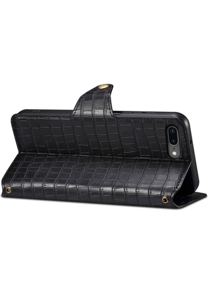 iPhone 7 Plus/8 Plus Kılıf Timsah Dokulu Deri Cüzdan Kapaklı Telefon Kapağı-Siyah (Yurt Dışından) modelleri