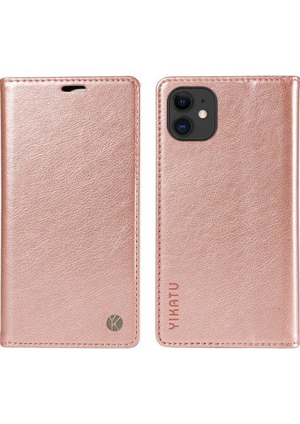 iPhone 11 Kılıf Cüzdan Kart Yuvaları Için Pu Deri Koruyucu Telefon Kapağı-Gül Altın (Yurt Dışından)