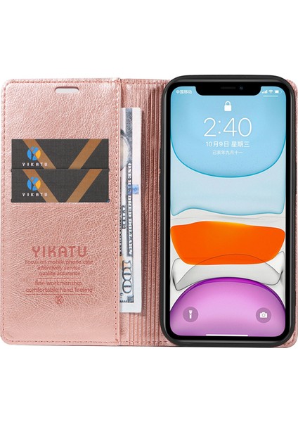 iPhone 11 Kılıf Cüzdan Kart Yuvaları Için Pu Deri Koruyucu Telefon Kapağı-Gül Altın (Yurt Dışından)
