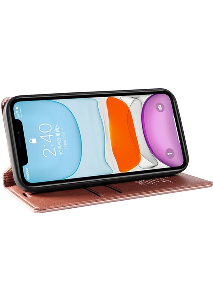 iPhone 11 Kılıf Cüzdan Kart Yuvaları Için Pu Deri Koruyucu Telefon Kapağı-Gül Altın (Yurt Dışından)