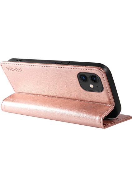 iPhone 11 Kılıf Cüzdan Kart Yuvaları Için Pu Deri Koruyucu Telefon Kapağı-Gül Altın (Yurt Dışından)