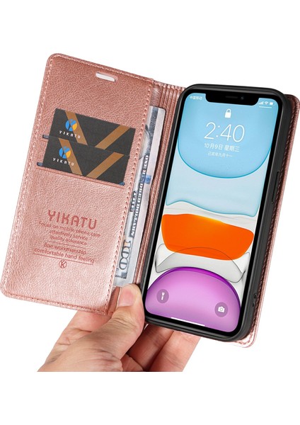 iPhone 11 Kılıf Cüzdan Kart Yuvaları Için Pu Deri Koruyucu Telefon Kapağı-Gül Altın (Yurt Dışından)
