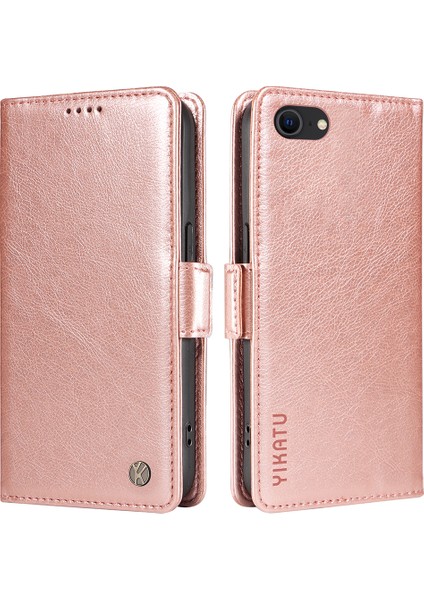 Apple iPhone 7/8 Kılıf Litchi Dokulu Deri Cüzdan Telefon Kabuğu-Gül Altın (Yurt Dışından)