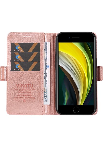 Apple iPhone 7/8 Kılıf Litchi Dokulu Deri Cüzdan Telefon Kabuğu-Gül Altın (Yurt Dışından) fiyatları