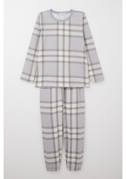 Erkek Çocuk Pijama Takımı Ekose Desenli 9-12 Yaş, Gri