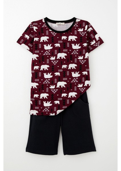 Girls & Boys Erkek Çocuk Şortlu Pijama Takımı Sevimli Kutup Ayıcığı Desenli 4-8 Yaş, Vişne Çürüğü