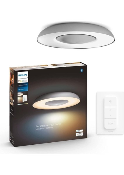 Hue White Ambiance LED Tavan Işığı, Dimmer Anahtarlı, Alüminyum, Akıllı Kontrol, Alexa Uyumluluğu