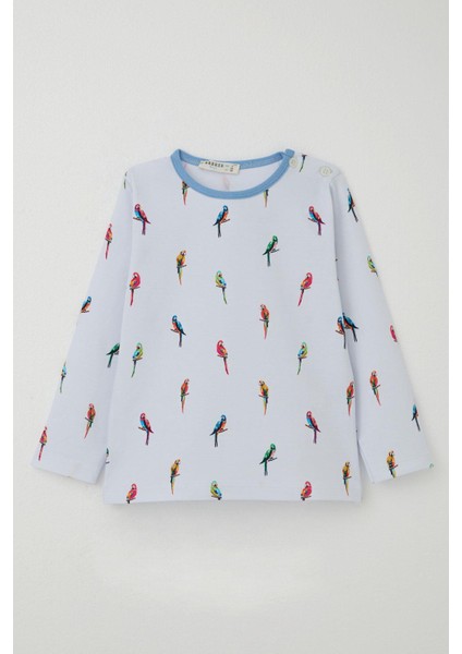 Erkek Çocuk Pijama Takımı Renkli Papağan Desenli 1-3 Yaş, Buz Mavisi fiyatları