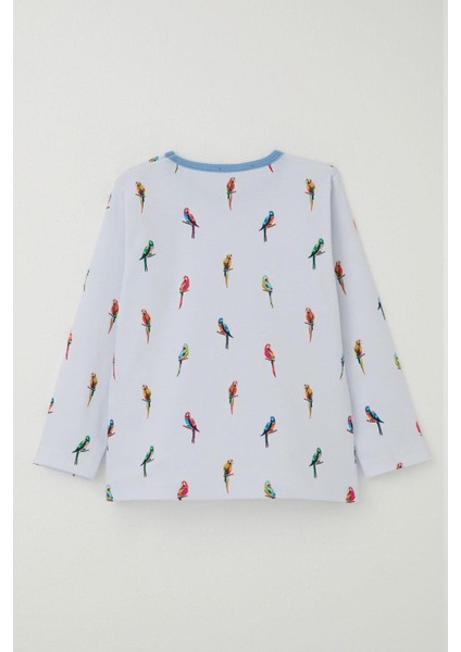 Erkek Çocuk Pijama Takımı Renkli Papağan Desenli 1-3 Yaş, Buz Mavisi fırsatları
