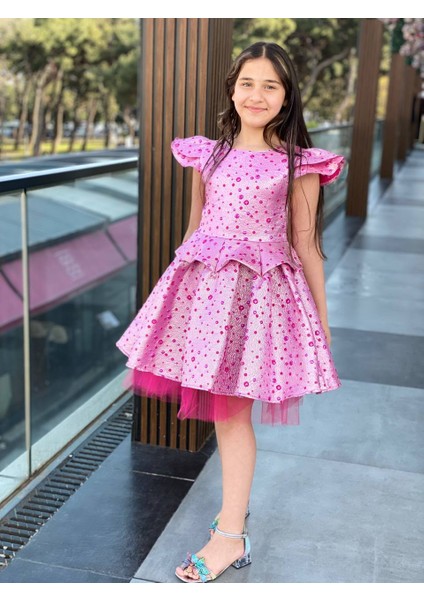 Kız Çocuk Bayramlık Doğum Günü Mezuniyet Abiye Pembe Elbise