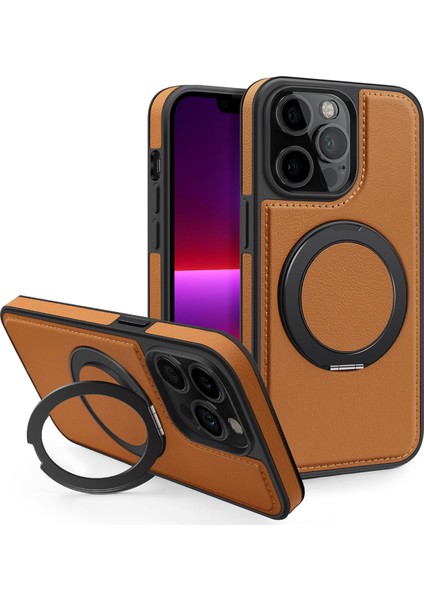 Apple iPhone 13 Pro Için Kılıf Deri+Pc+Tpu Kickstand Telefon Kılıfı Magsafe-Brown ile Uyumlu (Yurt Dışından)