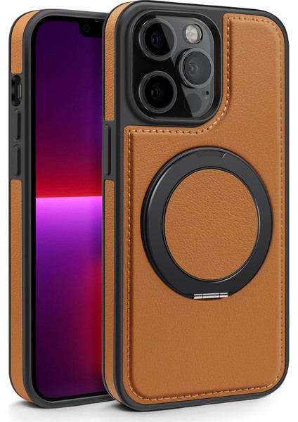 Apple iPhone 13 Pro Için Kılıf Deri+Pc+Tpu Kickstand Telefon Kılıfı Magsafe-Brown ile Uyumlu (Yurt Dışından)