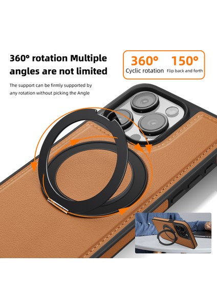 Apple iPhone 13 Pro Için Kılıf Deri+Pc+Tpu Kickstand Telefon Kılıfı Magsafe-Brown ile Uyumlu (Yurt Dışından)