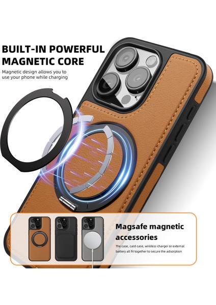 Apple iPhone 13 Pro Için Kılıf Deri+Pc+Tpu Kickstand Telefon Kılıfı Magsafe-Brown ile Uyumlu (Yurt Dışından)