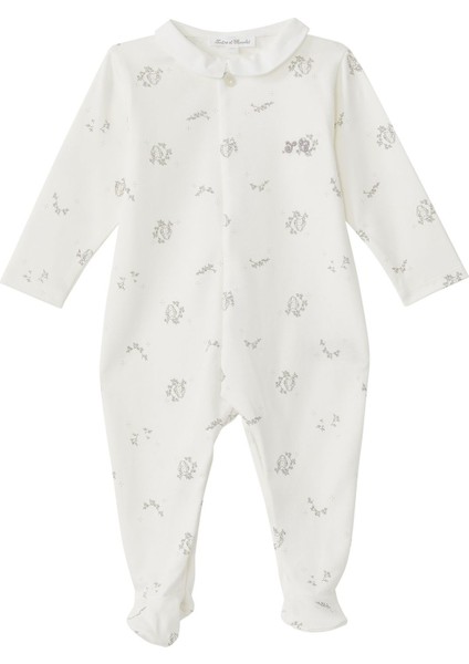 Yaprak Desenli Pijama Tulum - Beyaz