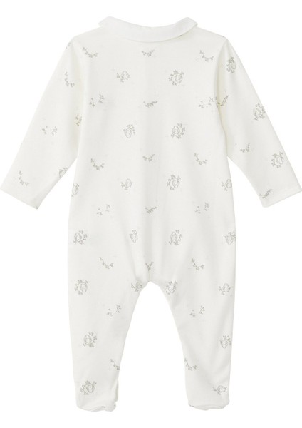 Yaprak Desenli Pijama Tulum - Beyaz