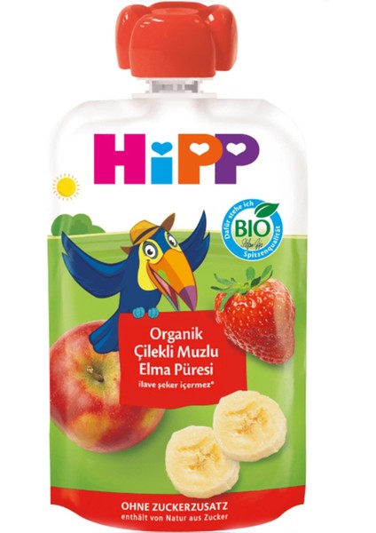 Organik Çilekli Muzlu Elma Püresi 100 gr