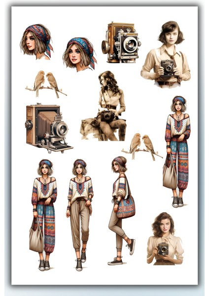 Vintage Temalı 2'li Set Sticker Planner Ajanda Bullet Journal Için Uygun modelleri