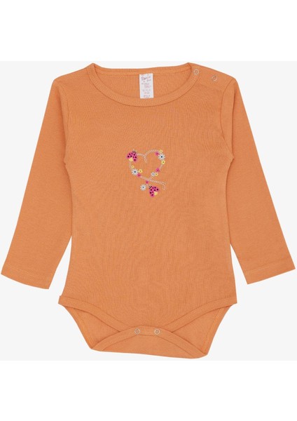 Kız Bebek Çıtçıtlı Zıbın Body Uğur Böceği Baskılı Çiçekli 9 Ay-3 Yaş, Somon