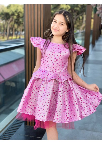 Kız Çocuk Bayramlık Doğum Günü Mezuniyet Abiye Pembe Elbise
