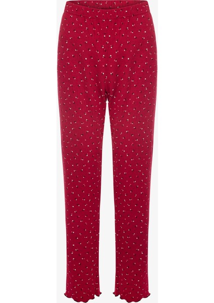 Kadın Pamuklu Çıtır Çiçek Desenli Baby Overloklu Fiyonk Detaylı Uzun Kollu Pijama Takımı