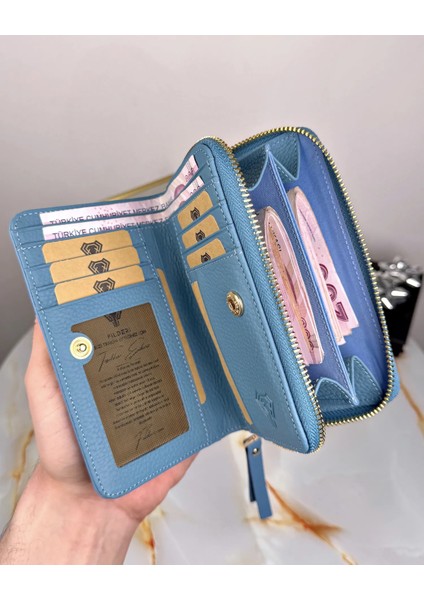 Hakiki Deri Çok Bölmeli Fermuarlı Lüks Elit Kadın Cüzdan 2091