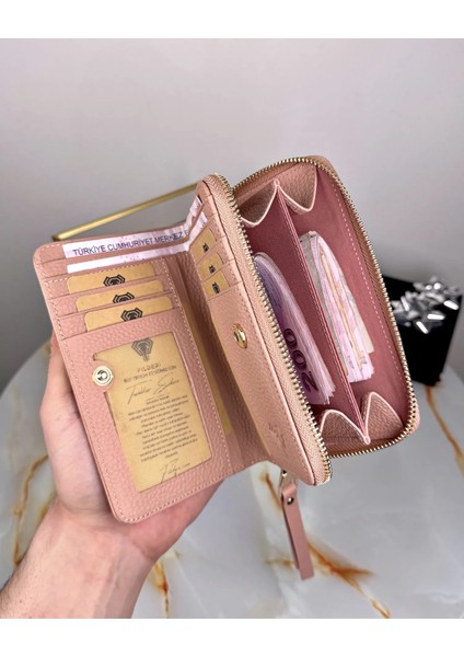 Hakiki Deri Çok Bölmeli Fermuarlı Lüks Elit Kadın Cüzdan 2091