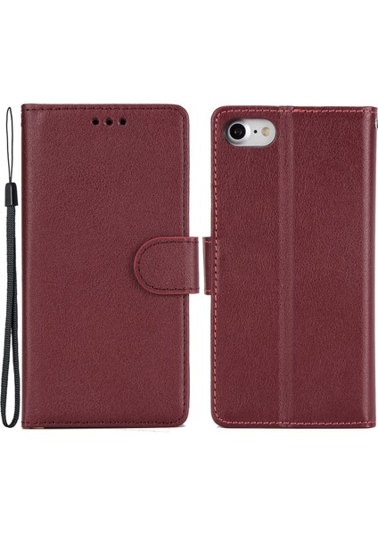 Apple iPhone 7/8 Için Kılıf Pu Deri 3 Kart Yuvalı Stand Telefon Kapağı-Şarap Kırmızısı (Yurt Dışından)