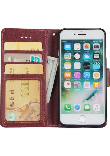 Apple iPhone 7/8 Için Kılıf Pu Deri 3 Kart Yuvalı Stand Telefon Kapağı-Şarap Kırmızısı (Yurt Dışından) fiyatları