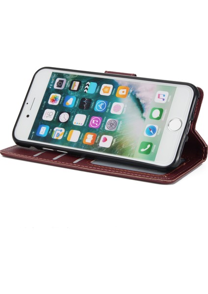 Apple iPhone 7/8 Için Kılıf Pu Deri 3 Kart Yuvalı Stand Telefon Kapağı-Şarap Kırmızısı (Yurt Dışından) modelleri
