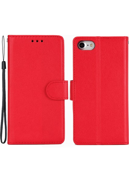 Apple iPhone 7/8 Kılıf Pu Deri 3 Kart Yuvalı Stand Telefon Kapağı-Kırmızı (Yurt Dışından)