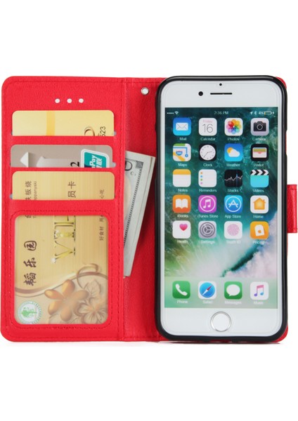 Apple iPhone 7/8 Kılıf Pu Deri 3 Kart Yuvalı Stand Telefon Kapağı-Kırmızı (Yurt Dışından) fiyatları