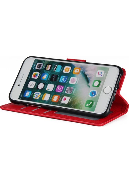 Apple iPhone 7/8 Kılıf Pu Deri 3 Kart Yuvalı Stand Telefon Kapağı-Kırmızı (Yurt Dışından) modelleri