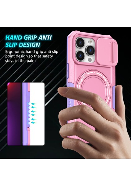 Apple iPhone 13 Pro Için Lens Kapaklı Kılıf Pc+Tpu Telefon Kapağı Magsafe ile Uyumlu-Mor/pembe (Yurt Dışından)