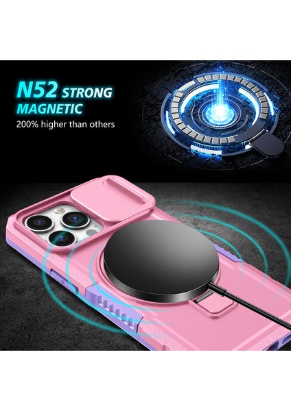 Apple iPhone 13 Pro Için Lens Kapaklı Kılıf Pc+Tpu Telefon Kapağı Magsafe ile Uyumlu-Mor/pembe (Yurt Dışından)