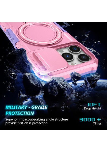 Apple iPhone 13 Pro Için Lens Kapaklı Kılıf Pc+Tpu Telefon Kapağı Magsafe ile Uyumlu-Mor/pembe (Yurt Dışından)