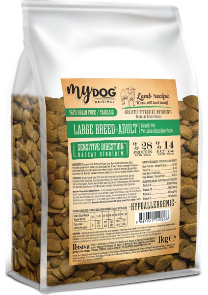 Mydog Original Az Tahıllı Kuzu Etli Büyük Irk Köpek Maması 1kg