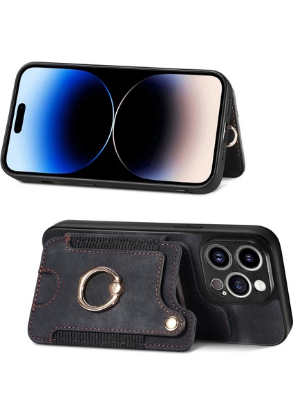 Apple iPhone 14 Pro Cep Telefonu Kılıfları Için Vintage Kart Yuvaları Kickstand Rfıd Engelleme Kabuk-Siyah (Yurt Dışından) fiyatları