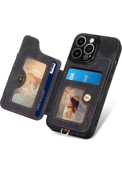 Apple iPhone 14 Pro Cep Telefonu Kılıfları Için Vintage Kart Yuvaları Kickstand Rfıd Engelleme Kabuk-Siyah (Yurt Dışından) modelleri