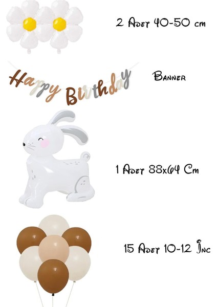 Papatya ve Büyük Boy 3D Beyaz Tavşan Tasarımlı Retro Doğum Günü Seti fiyatları