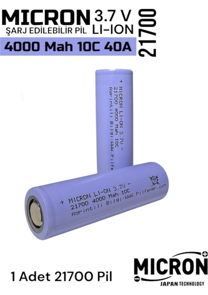 21700 4000 Mah 10C 40A Li-Ion Pil 1 Adet