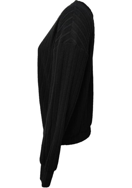 Üçaymoda Kadın Uzun Kollu V Yakalı Pencere Sırt Dantel Detaylı Kalın Fitilli Kaşkorse Bluz fırsatları