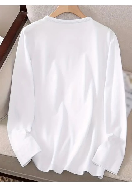 Üçaymoda Kadın Uzun Kollu Bisiklet Yaka Yazı Baskılı Viskon Bluz fiyatları