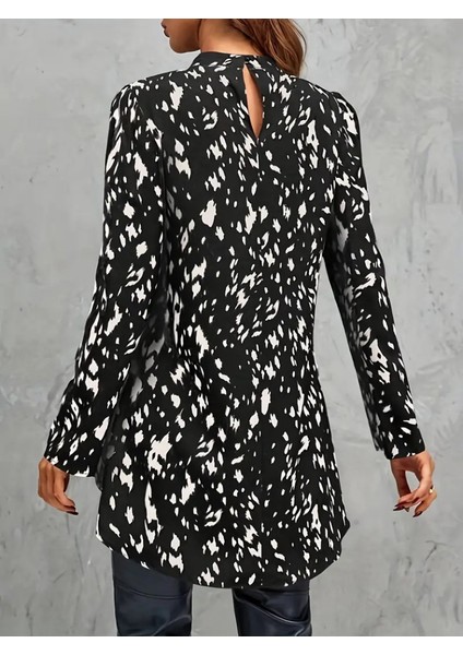 Üçaymoda Kadın Uzun Kollu Yarı Balıkçı Yaka Desenli Dokuma Bluz indirimleri
