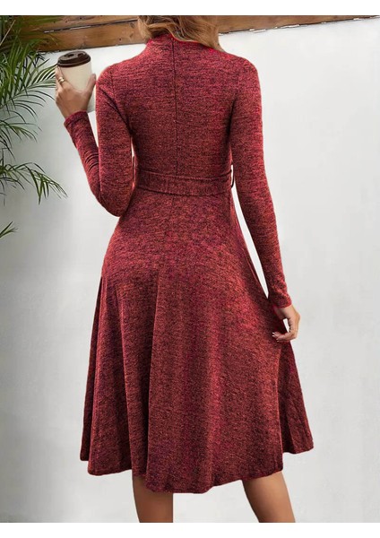 Üçaymoda Kadın Uzun Kollu Balıkçı Yaka Kemer Detaylı Yumoş Midi Elbise fiyatları