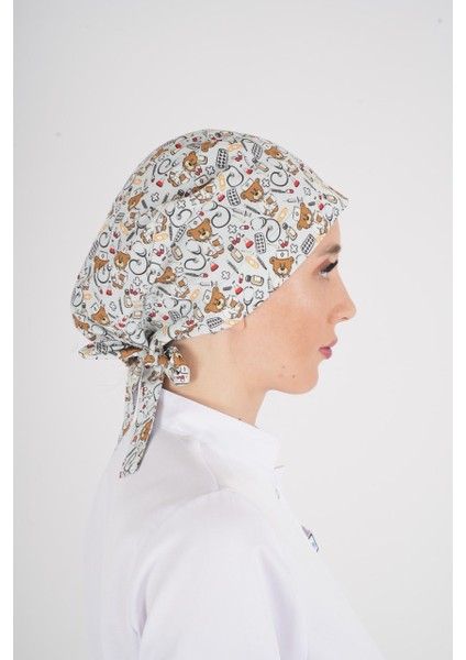 Gri Ayıcık Desenli Tesettür Doktor Hemşire Hastane Aşçı Cerrahi Bone fırsatları